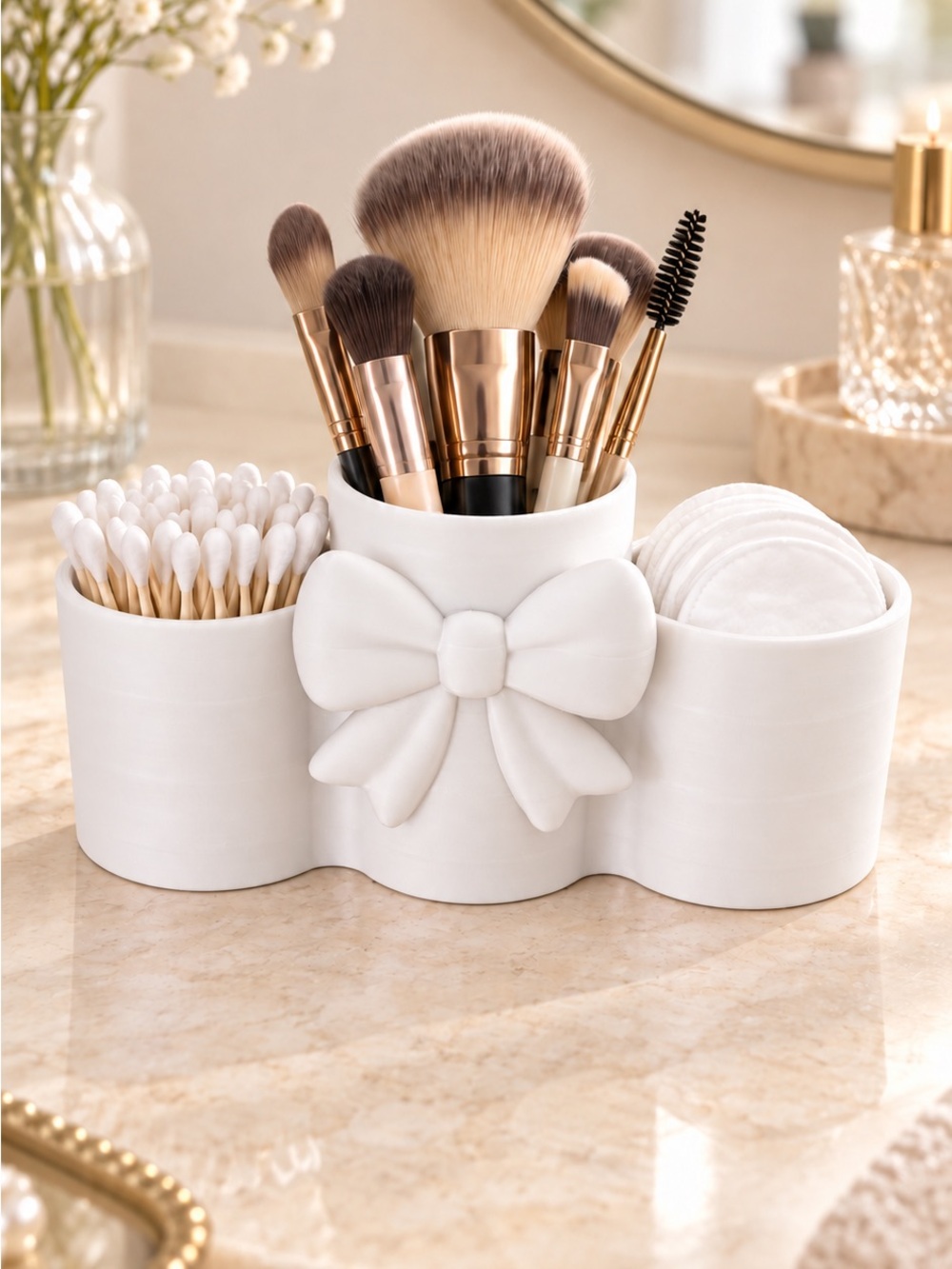 White Bow Makeup Brush & Accessory Organizer